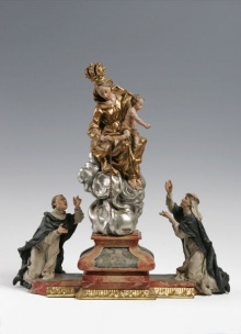 Mystické zasnoubení sv. Kateřiny Sienské, J. G. Lehner, polychromovaná dřevořezba, 1733-1737